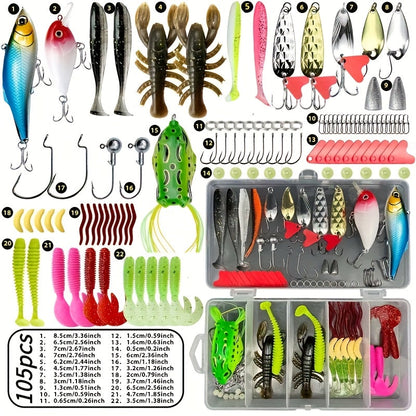 Fishing Tackle Set Complete Freshwater Kit 83 to 409 Pieces – Spinnerbaits, Crankbaits, Jig Heads, Sinkers, Hooks & Carry Case, Ultimate Bass Fishing Lure Assortment for Beginners and Pros