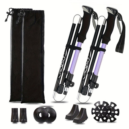 Folding Trekking Poles 2 Pack Ultra-Light 7075 Aluminum Alloy Collapsible Hiking Walking Sticks with Anti-Slip Ergonomic Grip Wrist Straps Adjustable Height for Men Women Backpacking Trail