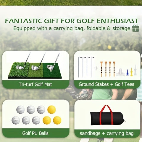 10x7ft Golf Practice Net & Mat Set with Balls, Tees & Carry Bag – Heavy Duty Golf Hitting Net for Backyard, Basement & Indoor Outdoor Use, Golf Training Equipment Gift for Men & Women