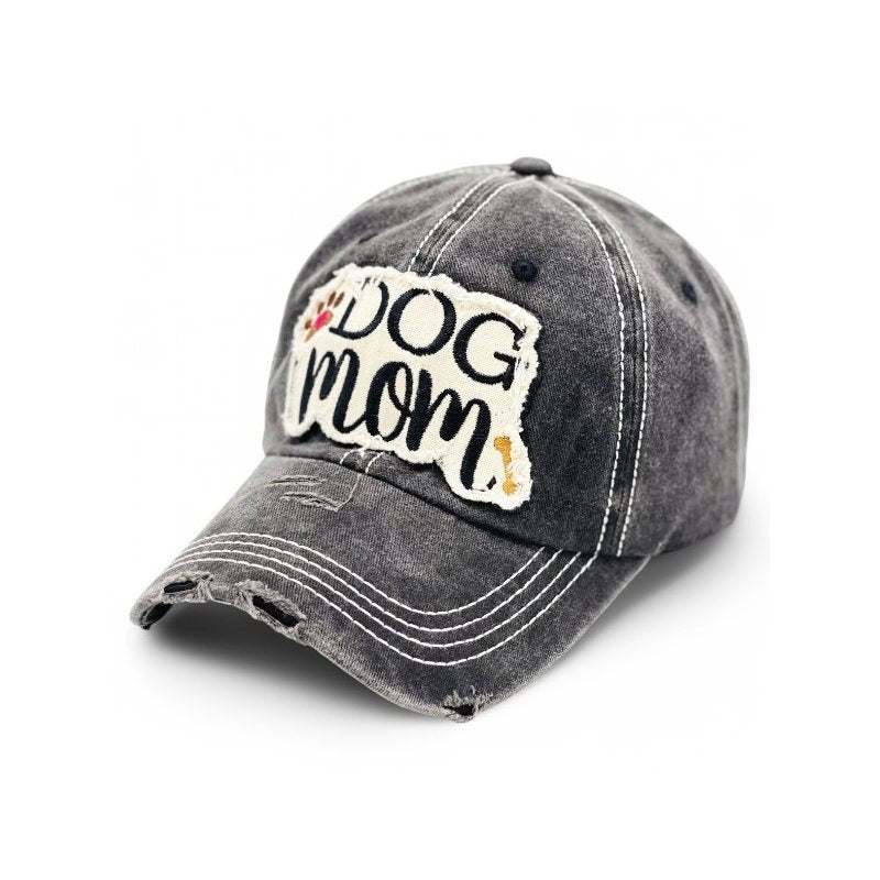 Dog Mom Paw & Bone Vintage Distressed Embroidered Baseball Cap for Women – 100% Cotton Breathable Adjustable UV Protection Sun Hat, Dog Lover Gift in Pink Black Teal Khaki White