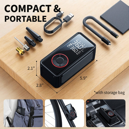 Cordless Tire Inflator 150PSI | 3X Fast Inflation, 3500mAh USB Rechargeable, Digital Gauge, LED Light & Auto Shut-Off – Portable Air Compressor for Cars, SUVs, Bikes, Motorcycles & Sports Balls