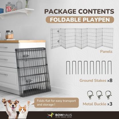 Foldable Dog Playpen 8 Panel – Heavy-Duty Metal Pet Kennel with Gate for Indoor & Outdoor Use, Portable Exercise Fence Cage for Small Dogs & Animals, Available in 24"/30"/36" Heights