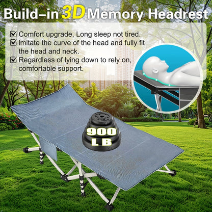 Folding Camping Cot with Mattress 75"-79" – Heavy Duty Portable Sleeping Cot for Adults Kids & Teens, Max Load 700-900lbs, for Camping Home Office Beach Garden & Fishing