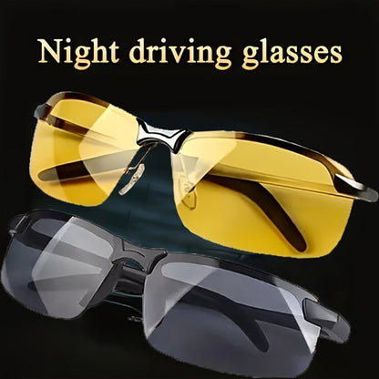 2-Pack Aurora Night Vision Driving Glasses – Anti-Glare Half-Frame, Lightweight TAC Lenses, Unisex for Men & Women, Safe Night Driving & Daily Wear Eyewear, Sleek Yellow Lens Glasses