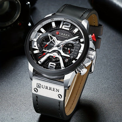 CURREN Men's Chronograph Watch Business Quartz Analog Wrist Watch with Date Display, Tachymeter Bezel & Faux Leather Strap – Stylish Dress Watch for Men in 5 Colors