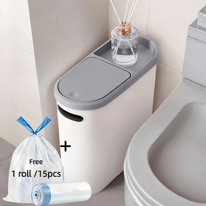 Small Bathroom Trash Can with Built-In Handles 2/1 Pack – Rustproof Plastic Wastebasket, Space-Saving Design for Bathroom, Laundry Room & Home Office, Includes Trash Bags