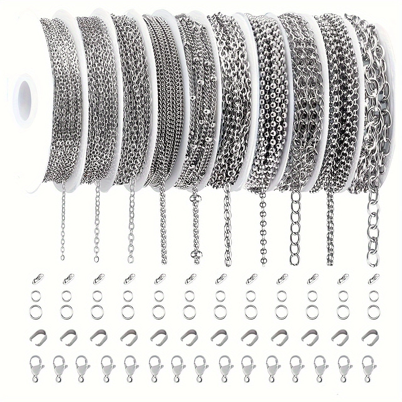 304 Stainless Steel Chain Jewelry Making Kit 10 or 15 Rolls 74-75 Feet with Lobster Clasp Toggle Clasp Set for DIY Bracelets Necklaces Anklets Handmade Jewelry Supplies Gold Rose Gold