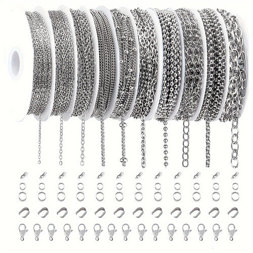 304 Stainless Steel Chain Jewelry Making Kit 10 or 15 Rolls 74-75 Feet with Lobster Clasp Toggle Clasp Set for DIY Bracelets Necklaces Anklets Handmade Jewelry Supplies Gold Rose Gold