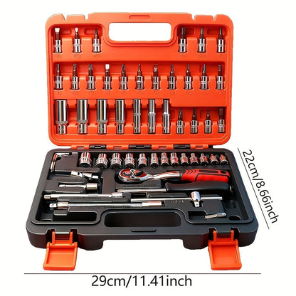52-Piece Professional Tool Set - Chrome Vanadium Steel, Portable Toolbox for Home & Car Repair, Multi-Function DIY Hand Tool Kit for Enthusiasts & Professionals, Great Gift for Men