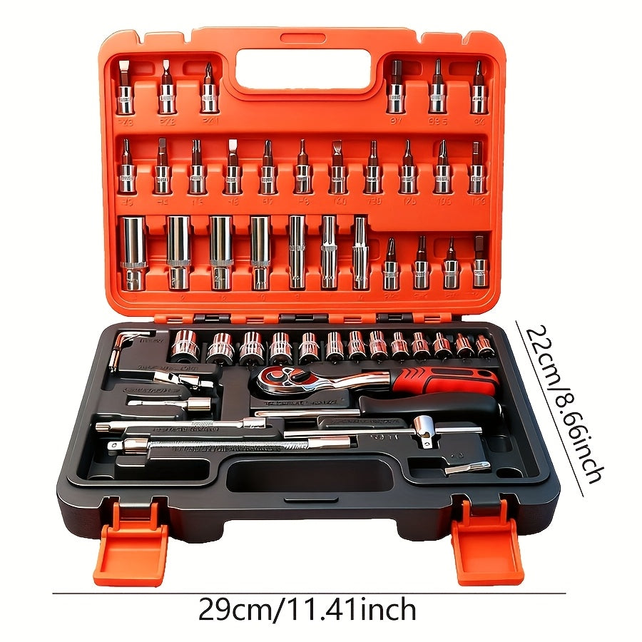 52 Piece Professional Tool Set with Portable Toolbox Multi-Functional Home and Car Repair Kit for DIY Enthusiasts and Professionals Gift for Men Available in Red Standard Black and White