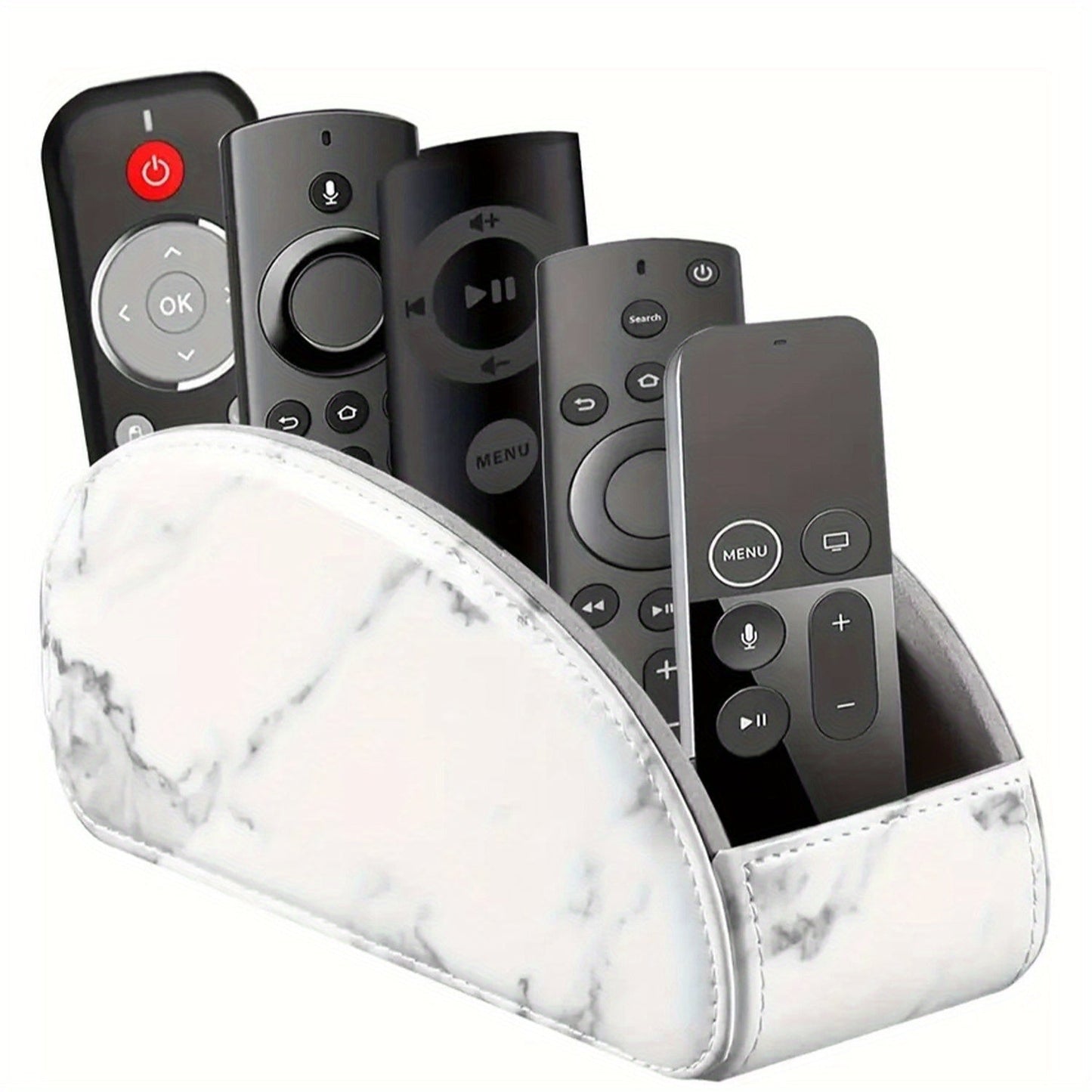 Remote Control Holder with 5 Compartments, Faux Leather Desktop Organizer Caddy for Living Room, Holds TV Remotes Pens Eyeglasses Makeup Brushes Office Stationery, Home Decor Storage Box Accessory