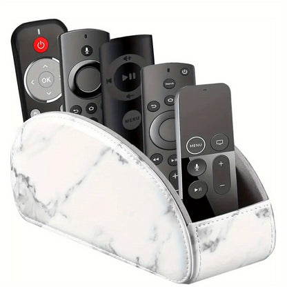 Remote Control Holder with 5 Compartments, Faux Leather Desktop Organizer Caddy for Living Room, Holds TV Remotes Pens Eyeglasses Makeup Brushes Office Stationery, Home Decor Storage Box Accessory