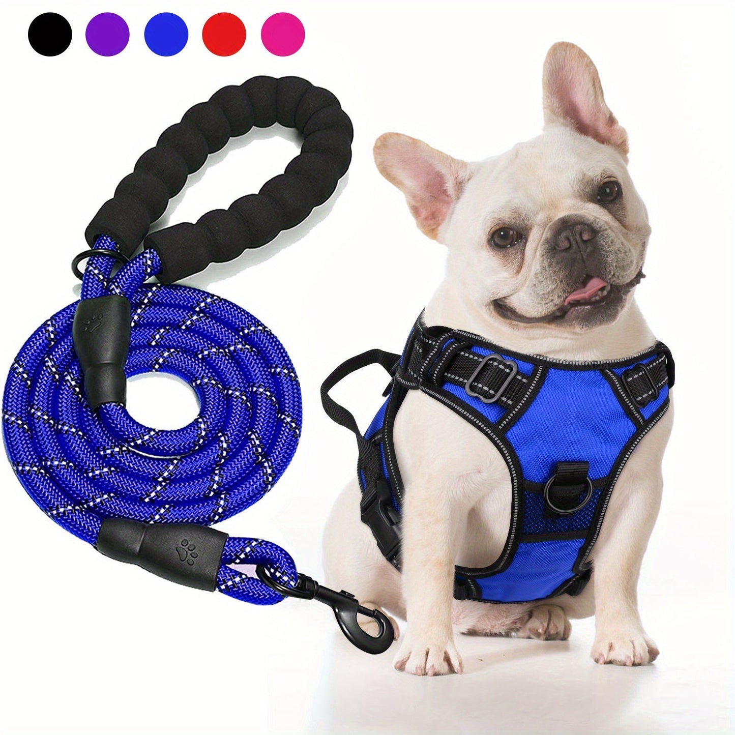 No Pull Dog Harness and Leash Set – Adjustable Reflective Oxford Vest Harness with 5-Foot Padded Handle Rope for Medium to Large Dogs, Quick-Release Buckles, Sizes S-XL, 5 Colors