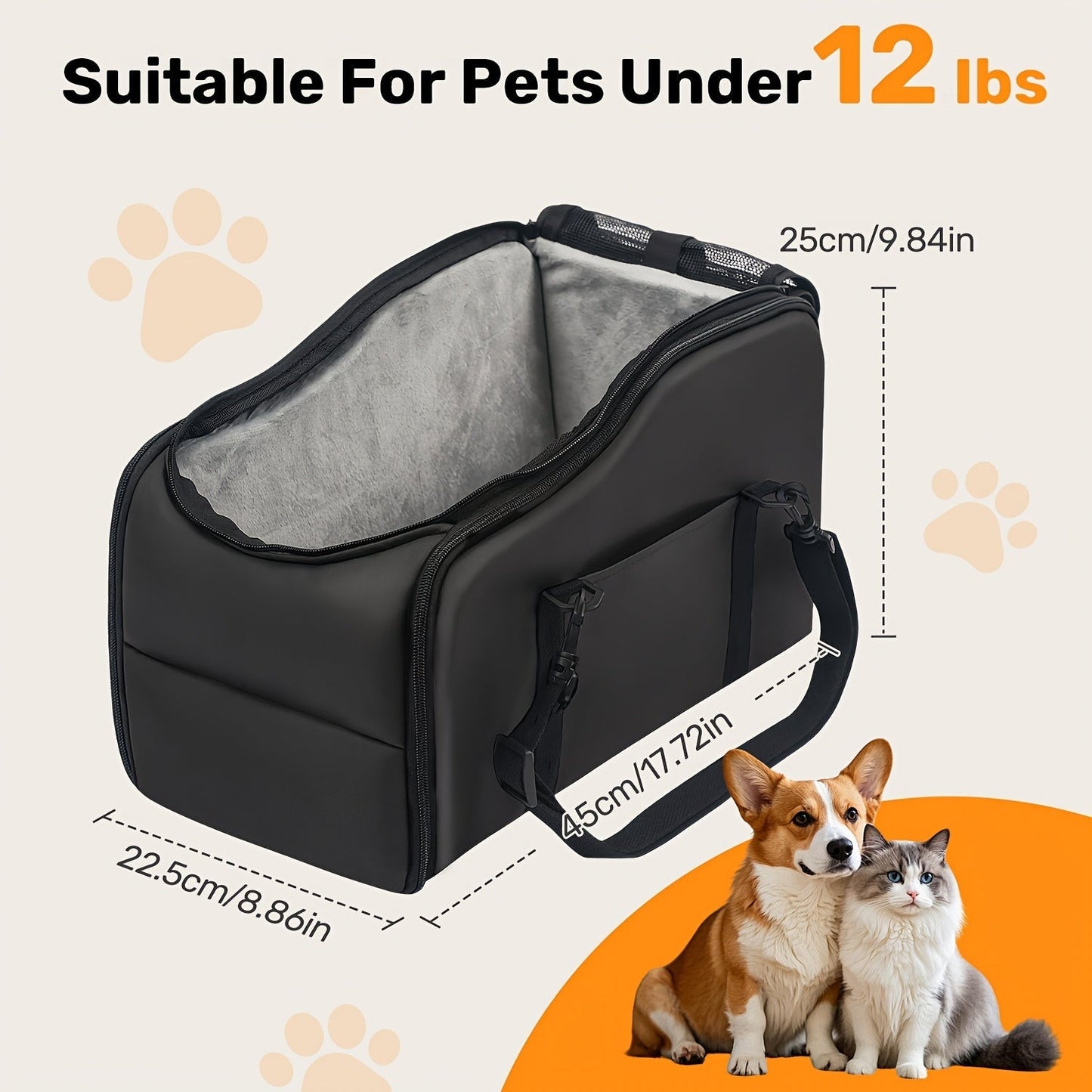 Pet Car Booster Seat with Safety Harness – Center Console Dog Car Carrier Nest for Small Dogs & Cats, Portable Travel Pet Bed, Easy-Clean Sturdy Construction, Multiple Colors