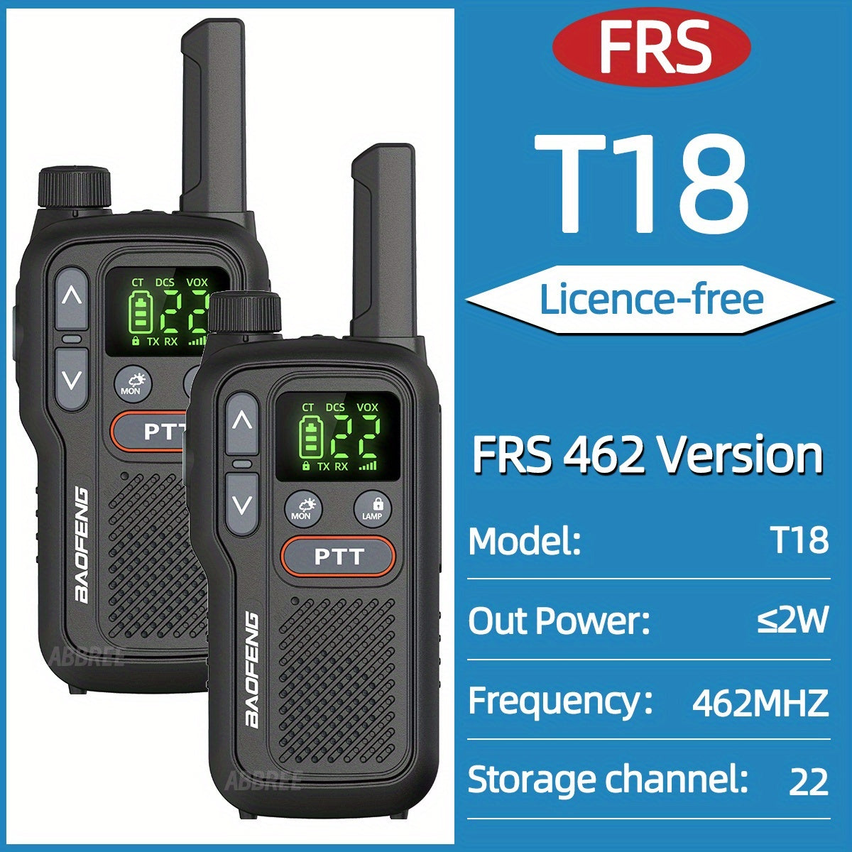 Baofeng BF-T18 Walkie Talkies Long Range for Adults – FRS Two-Way Radio with NOAA Weather Alert, VOX Hands-Free, 1500mAh USB-C Rechargeable, LED Flashlight for Hiking, Camping & Outdoor Adventures