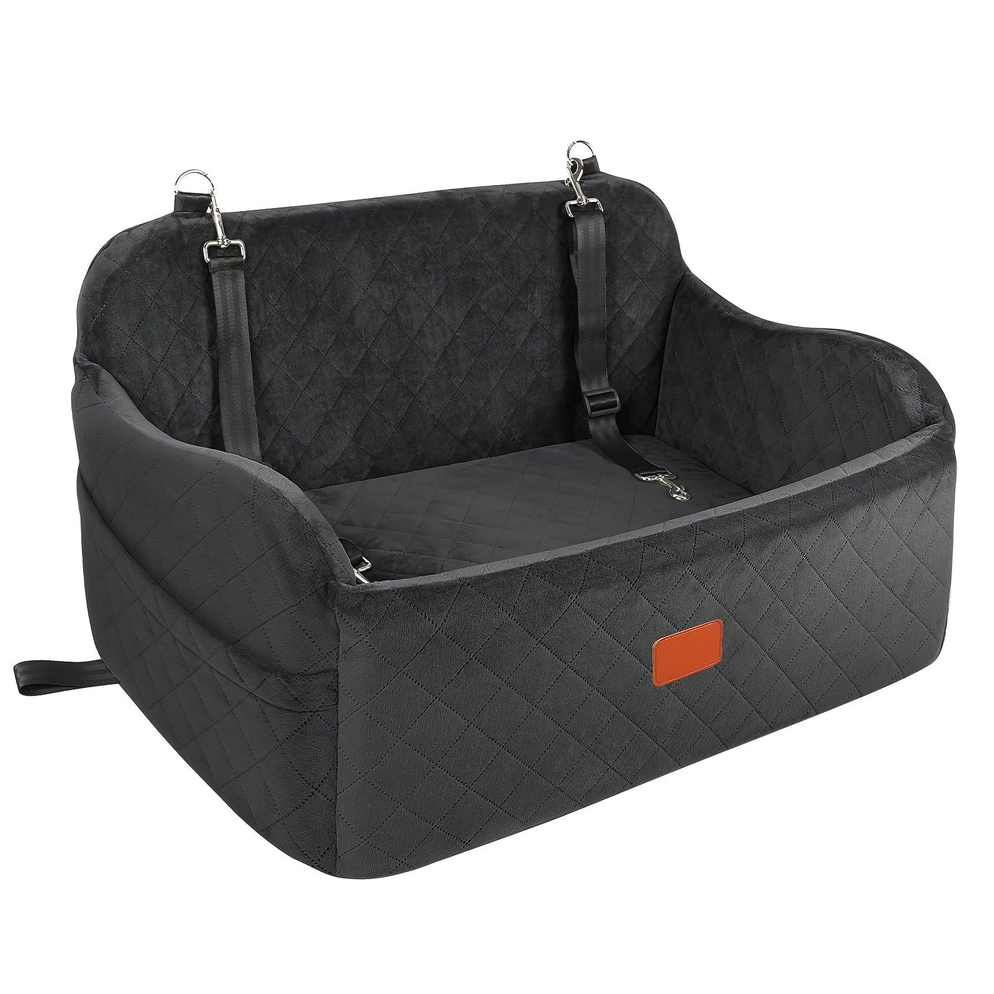 Dog Car Seat for Medium Large Dogs – Washable Memory Foam Pet Travel Car Bed with Seat Belt Pass-Through, Adjustable Straps & 3-Point Installation, Gray Black Brown All Black Black Gray