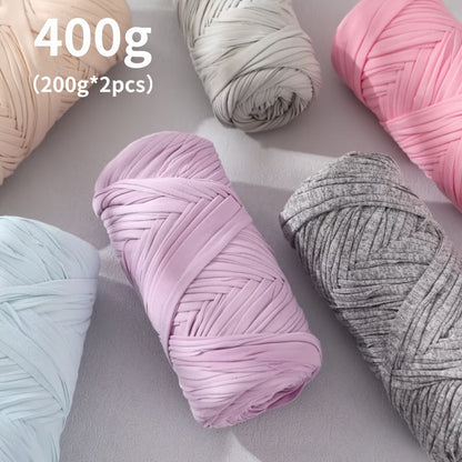 T-Shirt Fabric Yarn 400g (2 x 200g) Chunky Cotton Blend in 49 Colors – Soft Thick Yarn for Crochet Baskets, Bags, Rugs, Macrame & Knitting Projects – Beginner-Friendly Craft Yarn