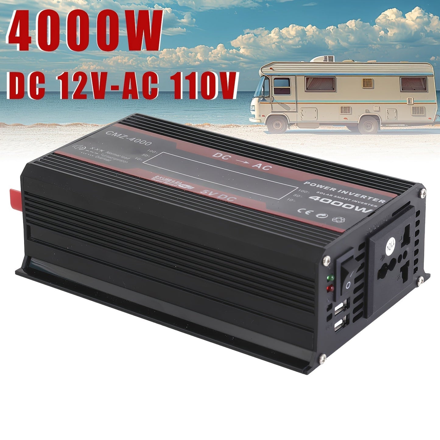 4000W Car Power Inverter DC 12V to AC 110V with LCD Display, Cooling Fan and Overload Protection - Portable 800W Rated Converter for Road Trips, Camping, Outdoors and Emergency Kits