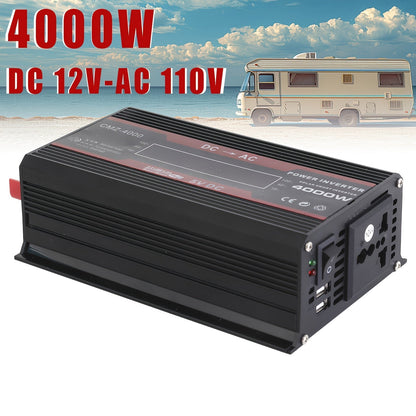 4000W Car Power Inverter DC 12V to AC 110V with LCD Display, Cooling Fan and Overload Protection - Portable 800W Rated Converter for Road Trips, Camping, Outdoors and Emergency Kits