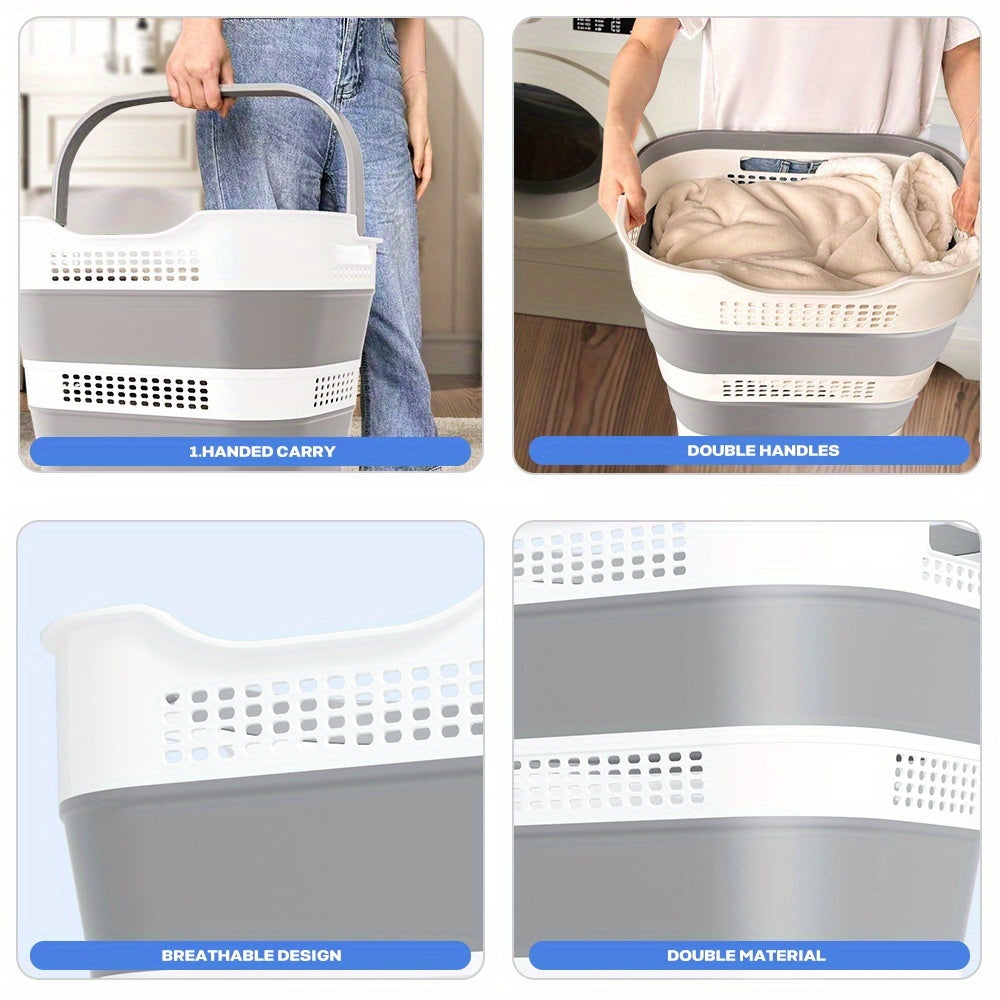 Collapsible Laundry Basket 43L Foldable Pop-Up Hamper with Handles – Durable Plastic Space-Saving Storage Container & Organizer for Laundry Room, Bedroom, Dorm & Small Spaces