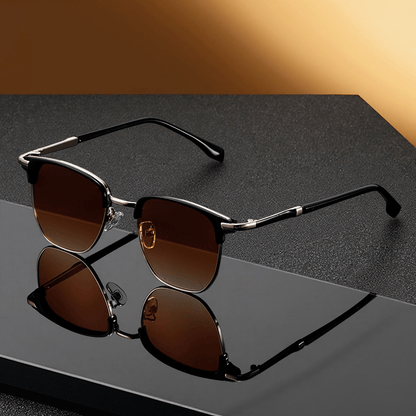 Retro Semi-Rim UV400 Sunglasses Unisex Vintage Half Frame Sunglasses for Men Women with Case & Cleaning Cloth - Classic Stylish Eyewear for Daily Driving Travel Outdoor