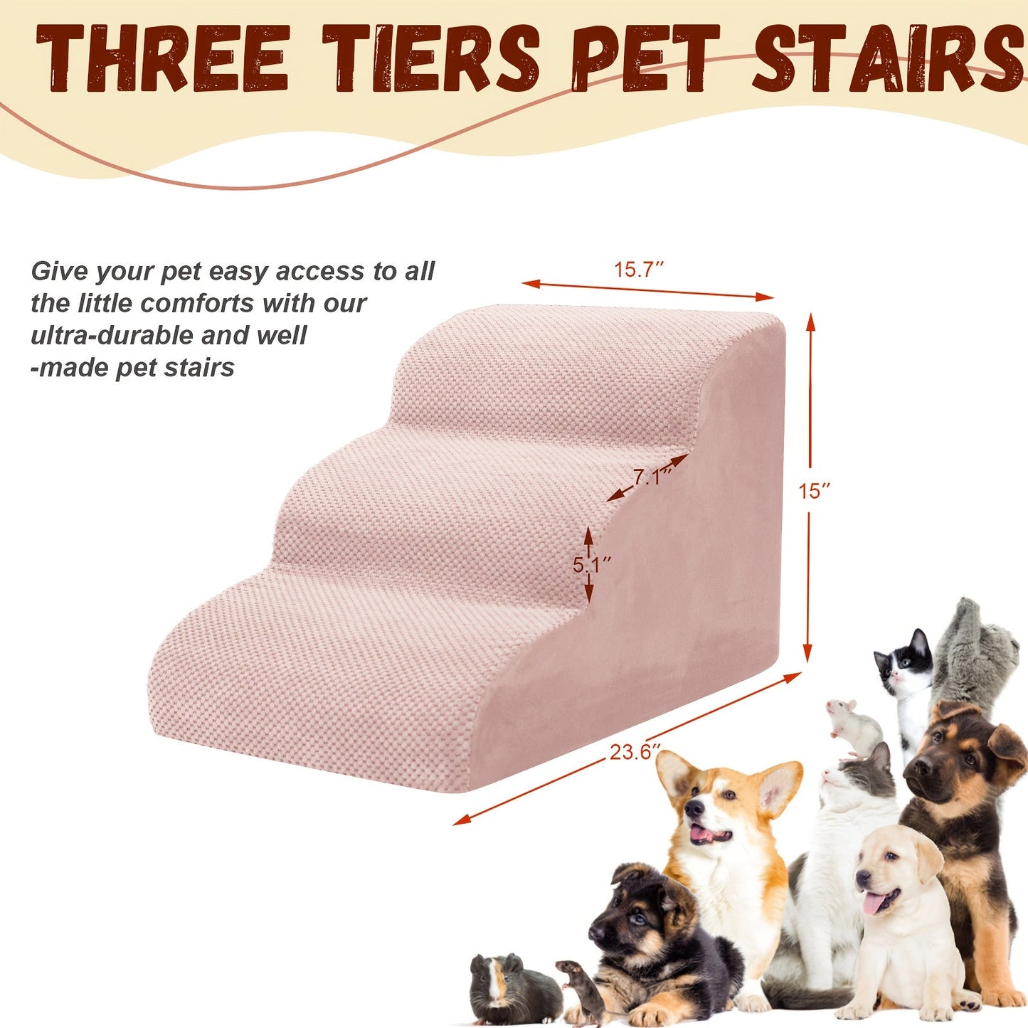 Memory Foam Dog Steps Pet Stairs 2 3 4 Step with Non-Slip Bottom & Washable Cover – Supportive Pet Steps for Sofa Bed, Great for Senior Dogs & Puppies, Multiple Colors