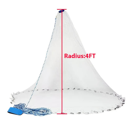 Fishing Cast Net 8FT 10FT for Bait Trapping – Strong Nylon Monofilament Mesh with Heavy Duty Zinc Sinker Weights, Easy Throw Design for American Saltwater & Freshwater Fishing, 240/300 Steel Drop