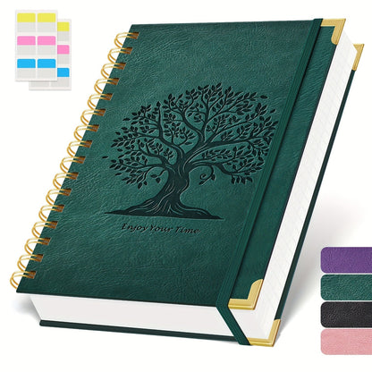 A5 Spiral Notebook Hardcover 300 Pages – Thick 100GSM No Bleed-Through Paper, Leather Cover Journal for College, Work & Writing – For Men & Women (Pink, Black, Green, Purple)