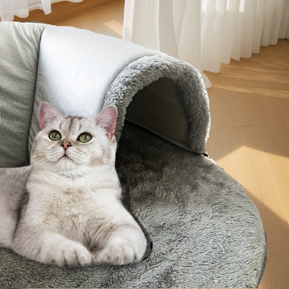 Cat Tunnel Bed with Memory Foam, Hanging Ball & Free Drool Bib – Detachable Plush Cat Condo Lounge, Machine Washable Pet Nest for Multi-Cat Households, Small to Medium Cats – Velora