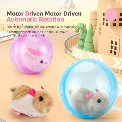 Interactive Cat Toy Ball USB Rechargeable - Motion Activated Auto Rolling Toy for Indoor Cats & Dogs, Engages Bored Adult Pets, Cartoon Design, Small Medium Large Breeds, Blue & Pink
