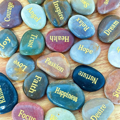25pcs Engraved Inspirational Stones Set – Laser Engraved Motivational Word Rocks for Home Decor, Garden, Prayer & Gifts for Friends, Family & Valentine’s Day