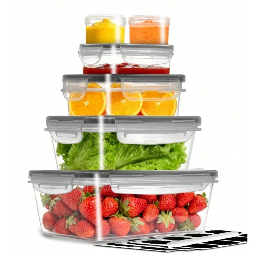 Stackable Food Storage Containers with Lids Set 12/24/48/50 Pieces - Leakproof Meal Prep Containers, Microwave Freezer Dishwasher Safe, Clear Plastic Containers for Leftovers, Fruits, Vegetables & Pantry