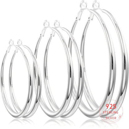 S925 Sterling Silver Large Round Hoop Earrings for Women - Lightweight Hypoallergenic Cubic Zirconia Big Circle Hoops in 40/50/60mm, Elegant Everyday Fashion Jewelry, Perfect Birthday & Christmas Gift