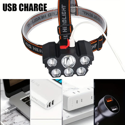 2-Pack 5-LED Headlamp USB Rechargeable IP65 Waterproof 4-Mode for Hiking Camping Hunting Fishing Running