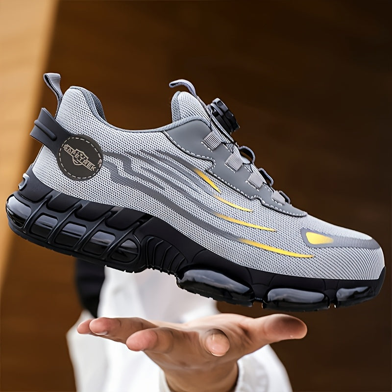Steel Toe Work Shoes for Men & Women – Lightweight Breathable Safety Sneakers with Anti-Slip Sole, Low-Top Round Toe – Ideal for Construction, Warehouse, Outdoor & Camping (Black/Grey, US 5–12.5)