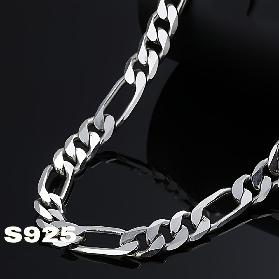 Italian 925 Sterling Silver 8mm Figaro Chain Necklace for Men & Women – Bold Retro Minimalist Design, Unisex Thick Link Necklace with Gift Box, Sizes 20–24 Inches