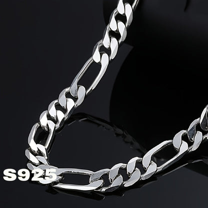 Italian 925 Sterling Silver 8mm Figaro Chain Necklace for Men & Women – Bold Retro Minimalist Design, Unisex Thick Link Necklace with Gift Box, Sizes 20–24 Inches