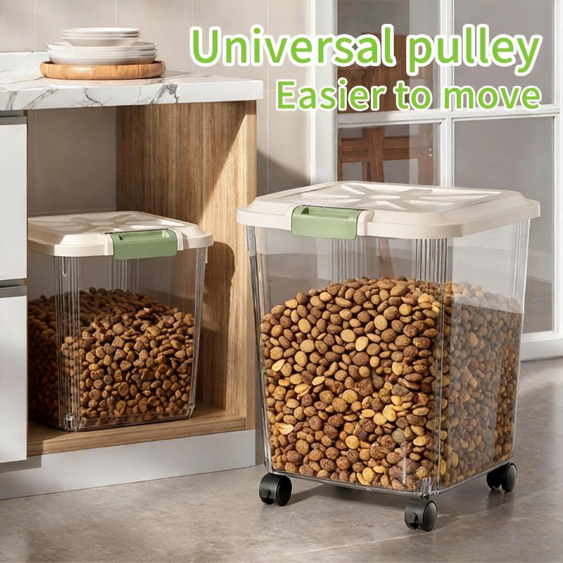 Airtight Pet Food Storage Container with Wheels Locking Lid Built-in Scoop Moisture-Proof Dog Cat Food Bin Kitchen Pantry 11 22 38 55 lbs Dry Food Storage