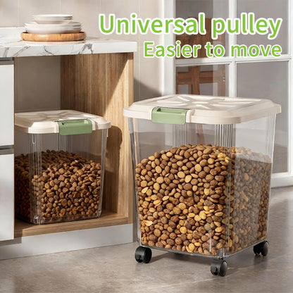 Airtight Pet Food Storage Container with Wheels Locking Lid Built-in Scoop Moisture-Proof Dog Cat Food Bin Kitchen Pantry 11 22 38 55 lbs Dry Food Storage