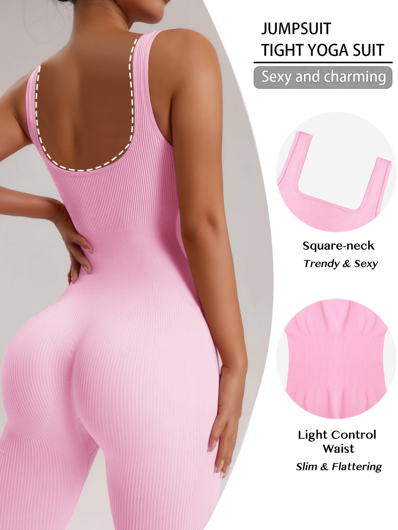 Women's Sleeveless Square Collar Jumpsuit – 90% Nylon Stretch Fabric, Thick & Opaque Active Wear for Yoga, Pilates, Running, Fitness & Everyday Events, Sizes S-XL, Multiple Colors
