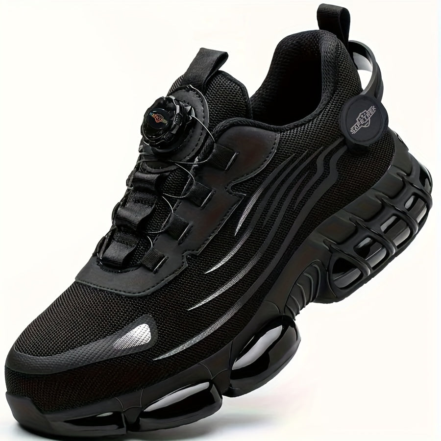 Steel Toe Work Shoes for Men & Women – Lightweight Breathable Safety Sneakers with Anti-Slip Sole, Low-Top Round Toe – Ideal for Construction, Warehouse, Outdoor & Camping (Black/Grey, US 5–12.5)