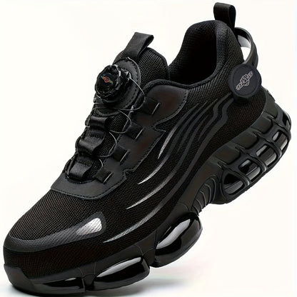 Steel Toe Work Shoes for Men & Women – Lightweight Breathable Safety Sneakers with Anti-Slip Sole, Low-Top Round Toe – Ideal for Construction, Warehouse, Outdoor & Camping (Black/Grey, US 5–12.5)
