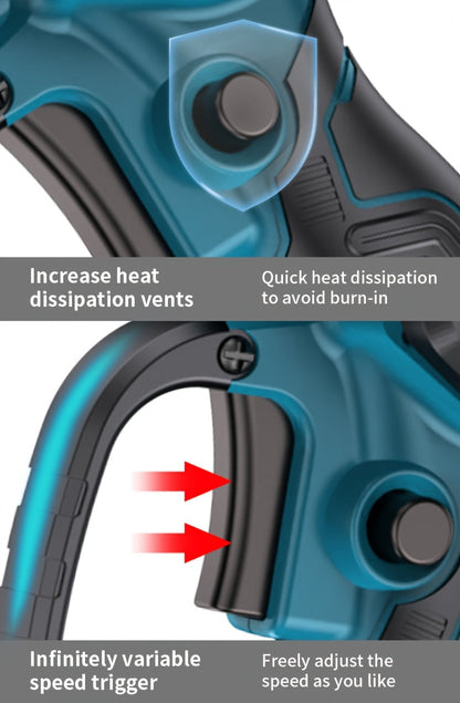 Mini Cordless Chainsaw Portable Handheld Electric Tree Cutter Splash Guard Security Lock Rechargeable for Garden Yard