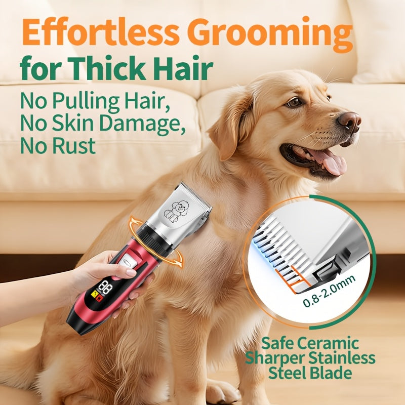 Dog Grooming Kit Wireless Low-Noise Electric Clippers – Rechargeable Lithium Battery, Thick Fur Trimmer with Scissors & Comb for Small & Large Dogs and Cats, Multiple Bundle Options