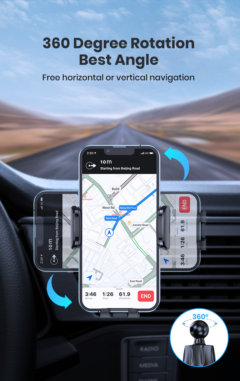 Car Air Vent Phone Mount Universal Hands-Free Holder Adjustable Clamp Cradle Compatible with All Smartphones – ABS Waterproof, Wall Mount Option, Rectangle Design for Auto Vehicle