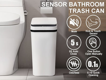 Automatic Touchless Trash Can 2-Pack – 2.8 Gallon Motion Sensor Garbage Can with Lid, Slim Smart Trash Bin for Bathroom, Bedroom, Office & Living Room