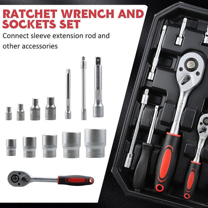 52 Piece Professional Tool Set with Portable Toolbox Multi-Functional Home and Car Repair Kit for DIY Enthusiasts and Professionals Gift for Men Available in Red Standard Black and White