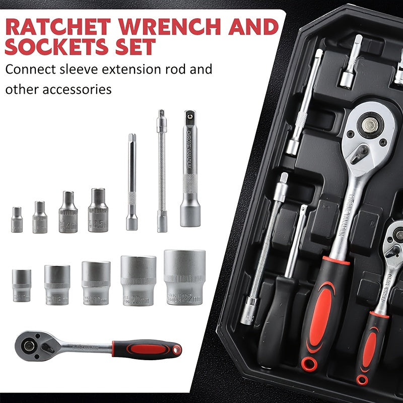 52-Piece Professional Tool Set - Chrome Vanadium Steel, Portable Toolbox for Home & Car Repair, Multi-Function DIY Hand Tool Kit for Enthusiasts & Professionals, Great Gift for Men
