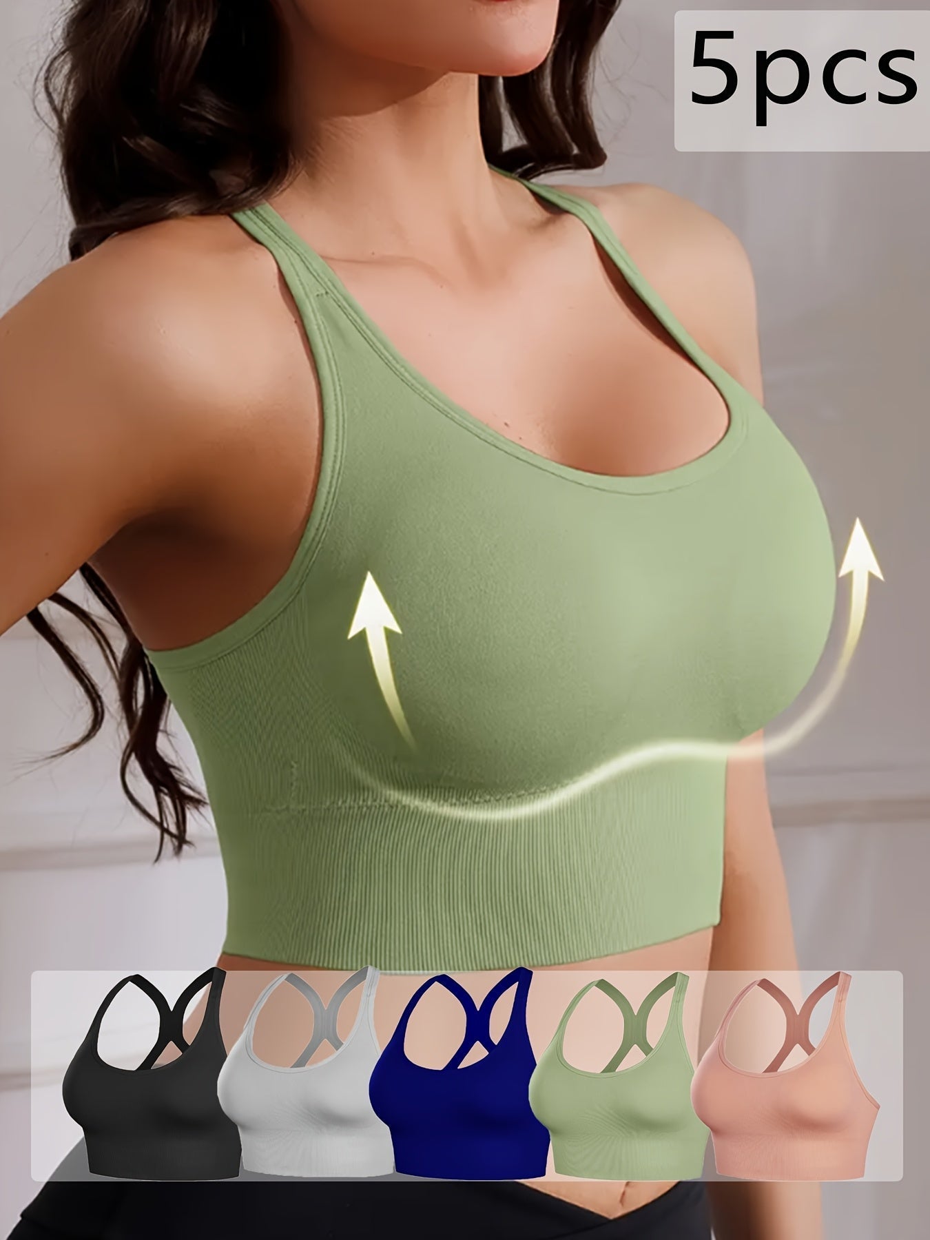 Women's X-Back Sports Bra 5-Pack – Wire-Free with Removable Pads, Breathable Workout Top for Yoga, Gym & Outdoor Activities, Adjustable Straps, Sizes M-XXL, 10 Colors Available