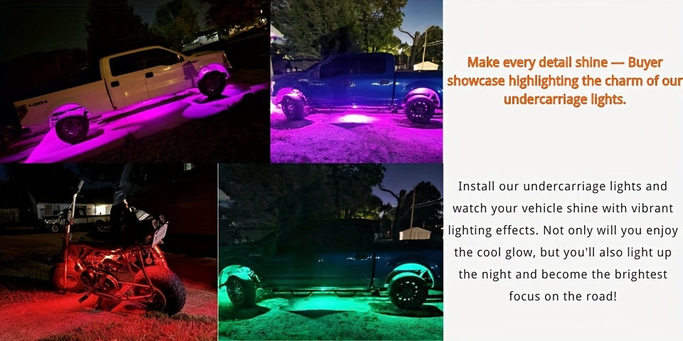 RGB LED Rock Lights Kit for Trucks & Pickup – Sound Activated, APP & Remote Control, Multicolor Underglow Chassis Neon Light, 9 Large Light Beads, 4/6/8/10 Pods Underbody Lighting